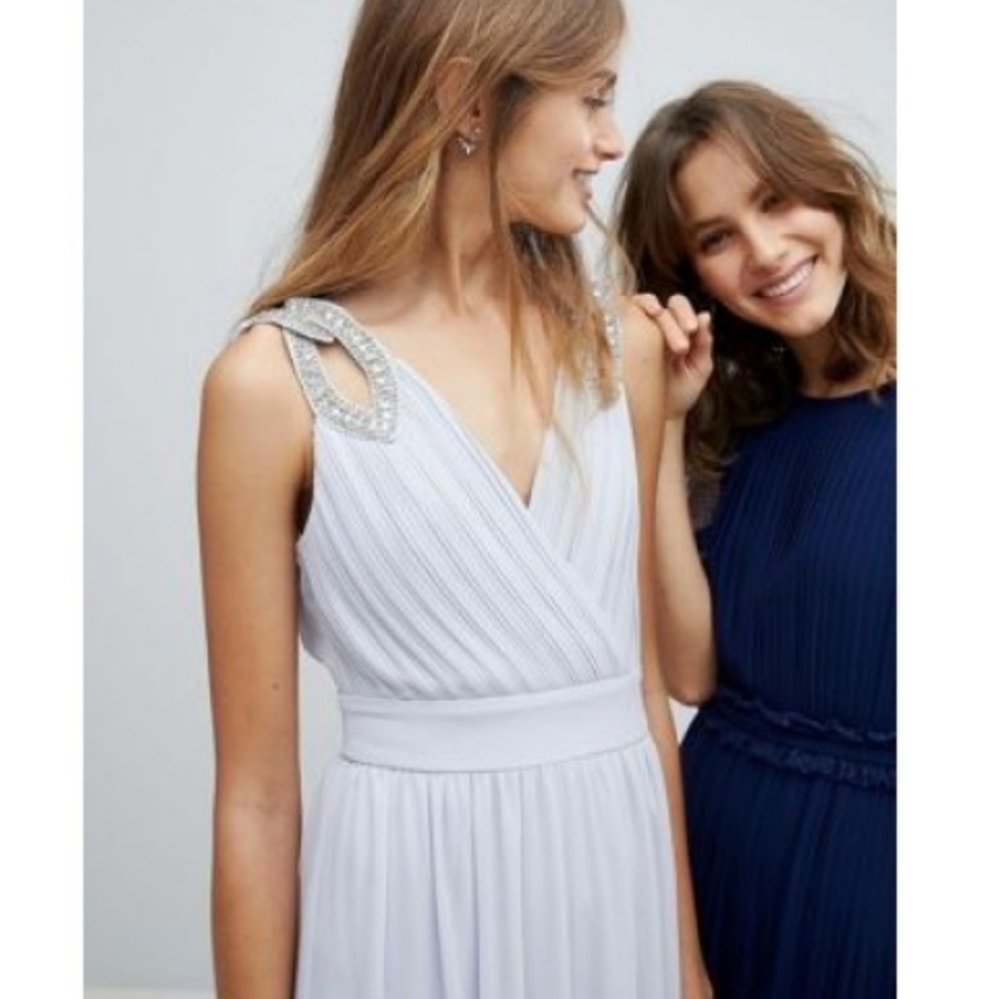 ASOS TFNC // Debby Light Blue Beaded Pleated Maxi